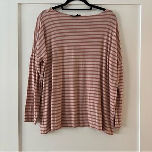 Hatch Maternity Women's Long Sleeve Striped Top in Pink and White